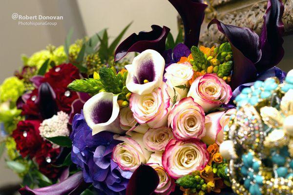 Bridal bouquets on mantle