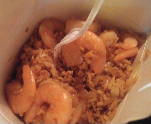 The shrimp fried rice is so, so good! Plenty of shrimp. Just wish it didn't take so long to get to enjoy it.