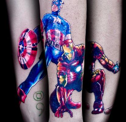 Captain America and Iron Man with my Green Lantern semicolon sneaking in the shot. Artist:Joshua Kunkel