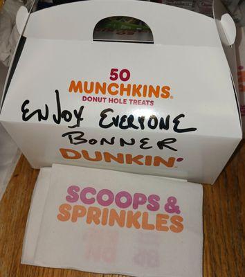 50 munchkins for my colleagues at work.