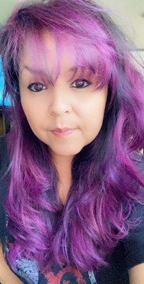 My most recent pink with purple hair!