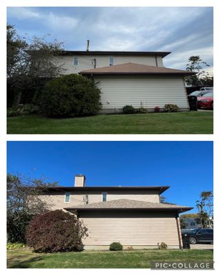 Before and After of the side of the garage