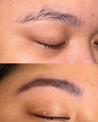 Before and after microblading client