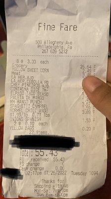 Receipt of purchase with date, time and location of purchase.