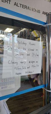 Holiday Hours for December 2023