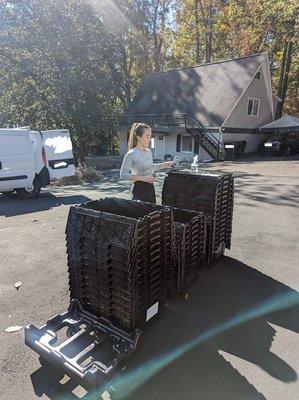 Cleaning & sanitizing up totes after an order pick up!