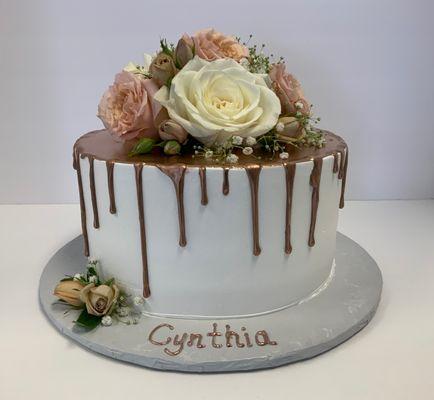 Fresh Flower Cake with Rose Gold Drops