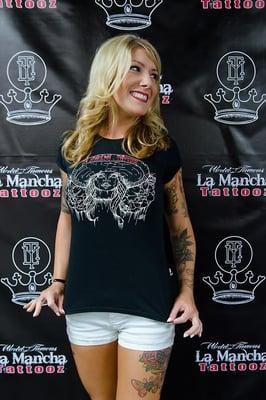 Chelsea showing off one of our t-shirts