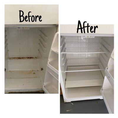 Before and after of a refrigerator with our cleaning.