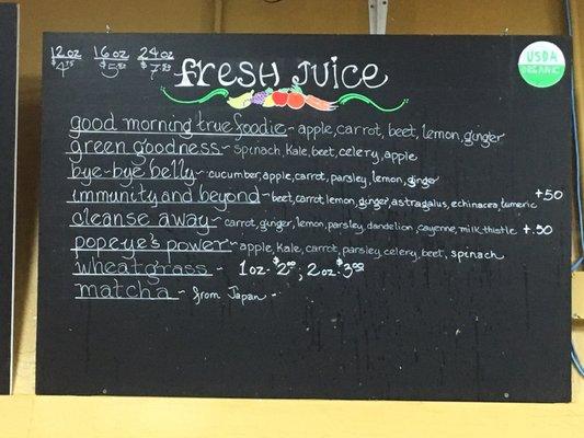 Juice menu