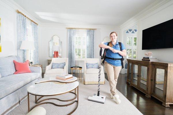 Maid Brigade uses HEPA-filtered, 4-stage filtration vacuums to remove 99.9% of air particles for better air quality.