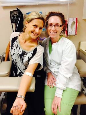 Medical Assisting student, Lauren Veroccio, proves her phlebotomy skills. Perfect venipuncture - Patient is happy