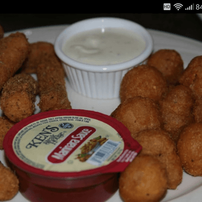 Fried cheese sticks and fried mushrooms.