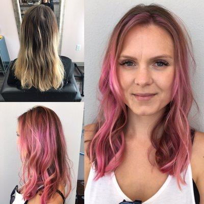 Before and after pink balayage