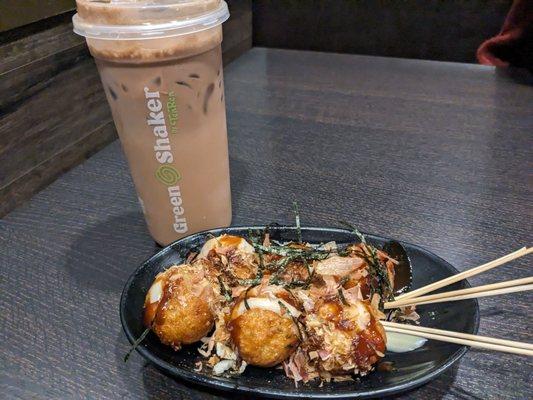 Takoyaki and Chocolate Milk Tea