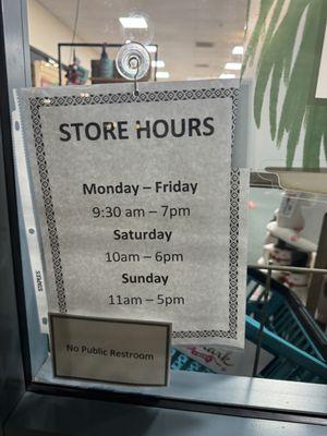 Store hours 11/2023