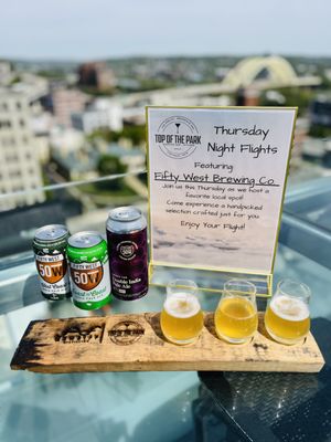 Every Thursday, Top of the Park hosts a local distillery/brewery and offers a special flight option. Guests also enjoy a special on sliders