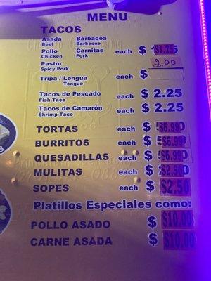 Menu! Great Mexican Food! Carne Asada Tacos are the best!