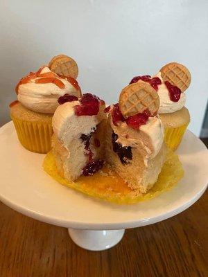 Inside the Peanut Butter and Jelly Cupcakes