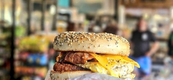 Double egg - hashbrown - bacon - cheese - everything bagel - Cafe Barista will make your day!