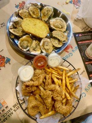 Charbroiled oysters and Fried Jumbo Shrimp Basket (6)