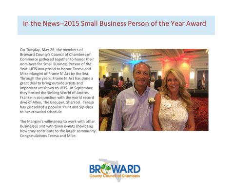 Awarded the 2015 Small Business Person of the Year!