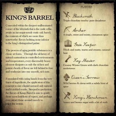 King's Barrel Menu