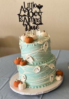 Two-tier baby shower cake.