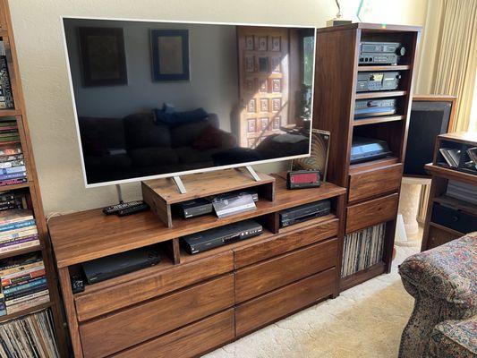 Alder entertainment center with book-matched faces and several matched pieces