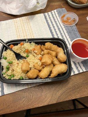 Sweet and sour chicken with fried rice To go