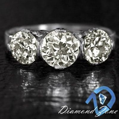 2.34ct Old European/Transitional Cut Diamond 3 stone Ring - Platinum