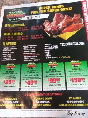 The wing menu and current deal