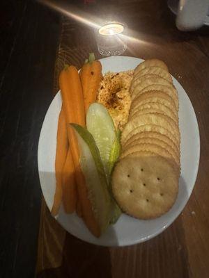 PIMENTO CHEESE CRAB DIP, RITZ CRACKERS & CRUDITÉ