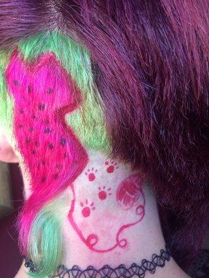 This is what happens when two hair dressers are bored. Watermelon Cat.