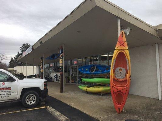 Several brand of kayaks, REAL ONES, not cheap-o Walmart, sorry excuses for kayaks!