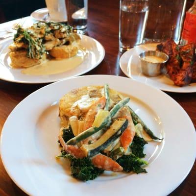 Roasted Veg Hash Brown Casserole, Benedict, and side of sweet potatoes