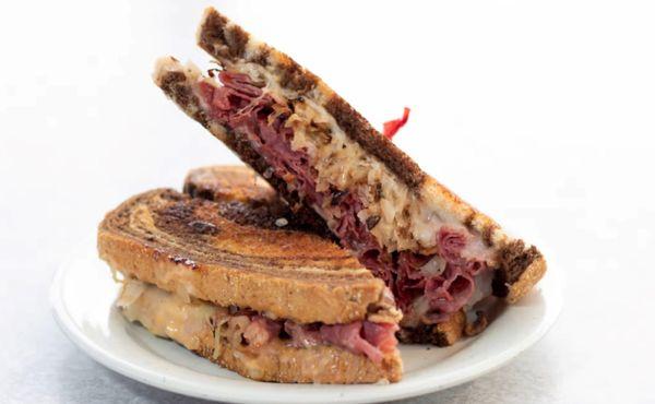 Corned Beef Rueben on marbled rye.