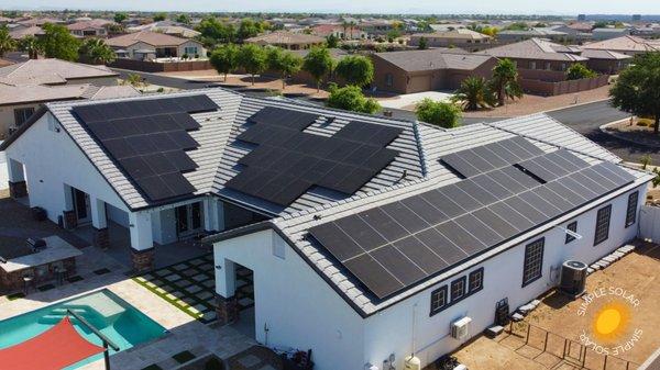 34.4kW solar array installed on Flat Tile roof in Surprise, Arizona by Simple Solar.