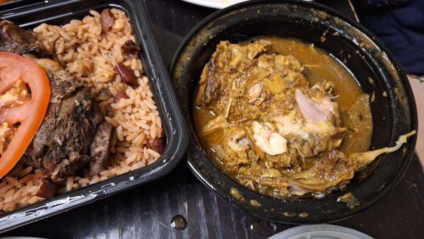 Large jerked chicken meal, curried chicken that came with the roti