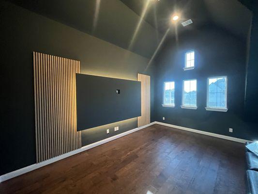 Media room floating and accent wall installation