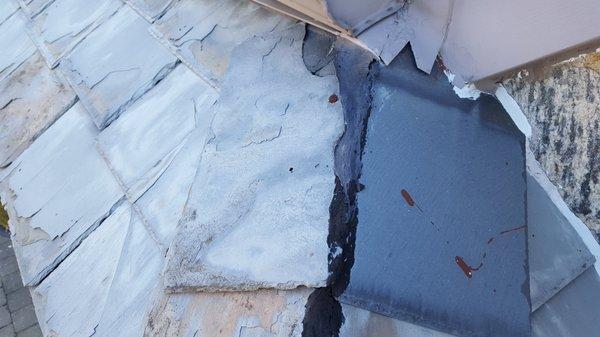 Damaged slate roof