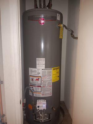 Full view of water heater installed.