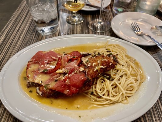 Veal Saltimbocca. Breaded. Big portion.