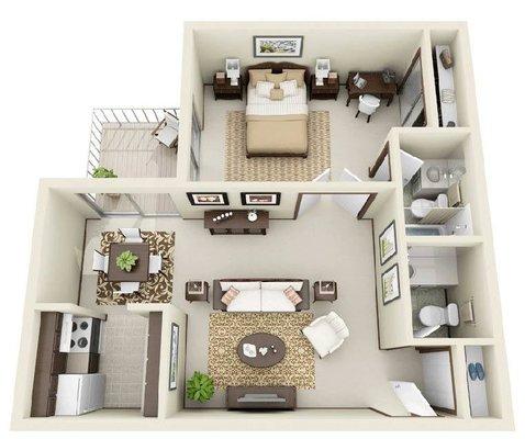 Our 1 bedroom 1.5 bathroom apartment ranges from 706 - 803 square feet.