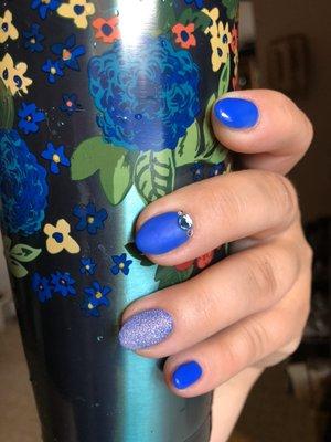 Gel manicure with glitter powder