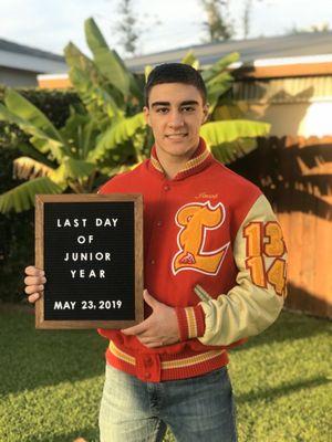 Jacob wearing his varsity jacket for his first day of Senior year!