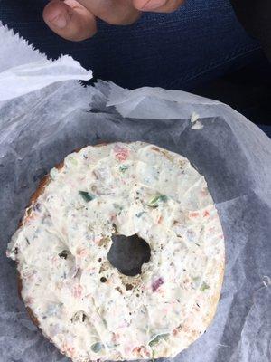 You can see the actual pieces of veggies in the veggie cream cheese!