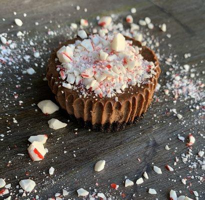 Petite Dark ChocolateCheesecake with Peppermint pieces.