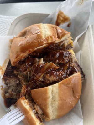 Pound of flesh burger cut in half to share. Delicious!!!