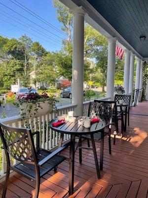 Front porch set up for breakfast